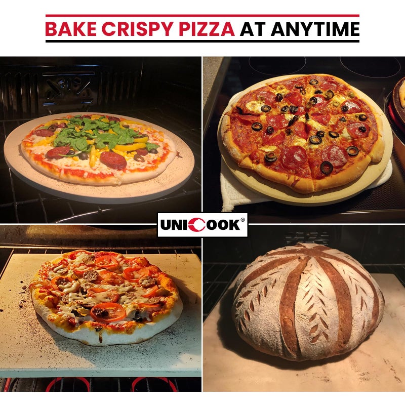 Unicook Pizza Stone for Grill Oven, 15 Inch Round Baking Stone, Heavy Duty Cordierite Bread Cooking Pan, Thermal Shock Resistant, Ideal for Making Crisp Crust Pizza, Bread and More, Includes Scraper - Image 5